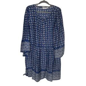 NWOT Roller Rabbit Regine Tunic Dress Blue Starry Border Print Size L Resortwear